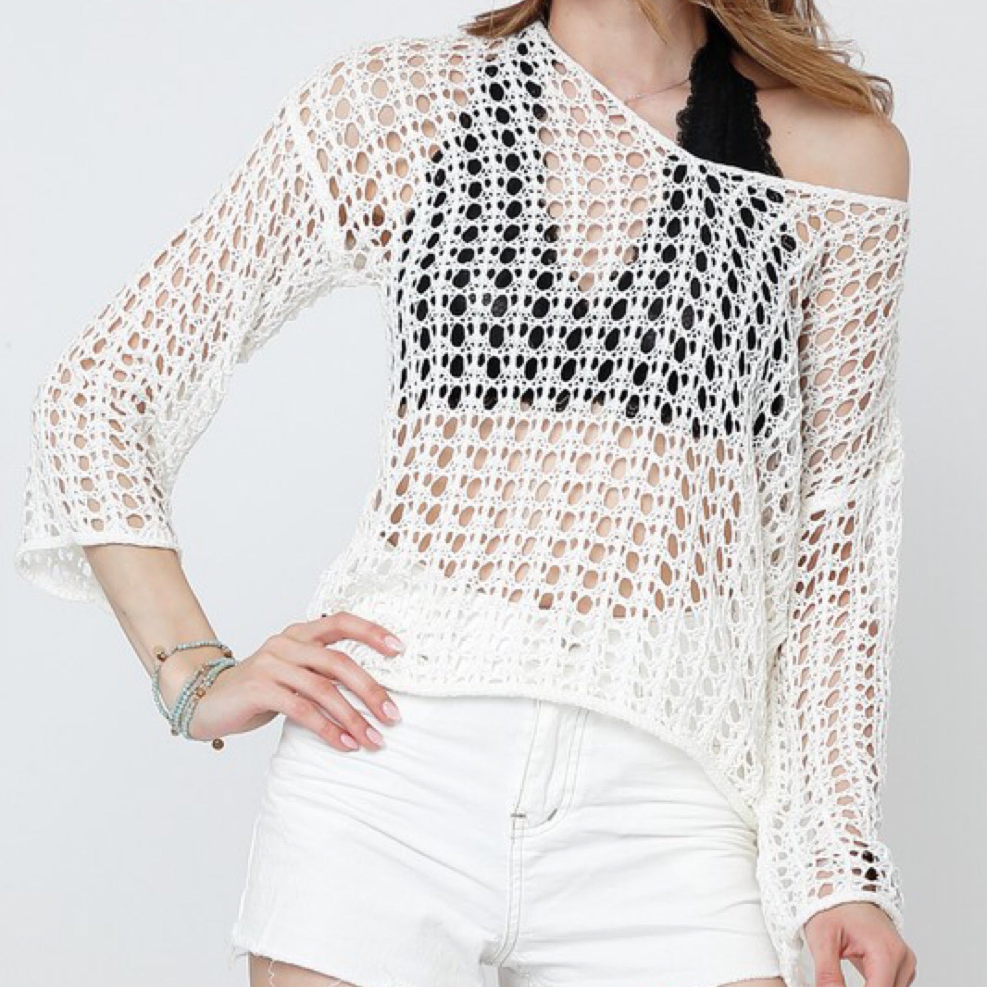 Fishnet Sweater - Off White | The Finery Fishnet Sweater - Off White | The Finery